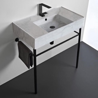 Console Bathroom Sink Marble Design Ceramic Console Sink and Matte Black Stand Scarabeo 5123-F-CON-BLK